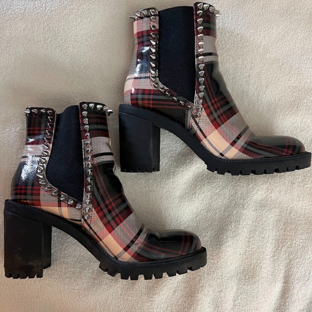 Jessica Simpson Women's Demmie Boots Size 8 Brown Plaid Chunky Maximalist Punk